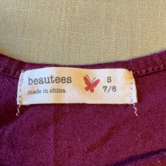 Beautees Burgundy Love Tee with Lace Sleeves - Picture 8 of 10